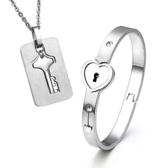 Titanium Puzzle Couple Heart Lock Key Couple Bracelet Necklace Lover
