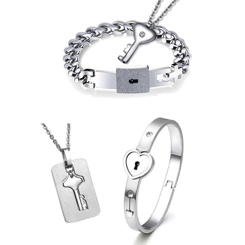 Titanium Puzzle Couple Heart Lock Key Couple Bracelet Necklace Lover