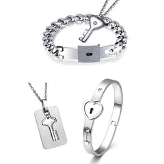 Titanium Puzzle Couple Heart Lock Key Couple Bracelet Necklace Lover