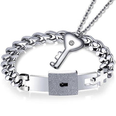 Titanium Puzzle Couple Heart Lock Key Couple Bracelet Necklace Lover